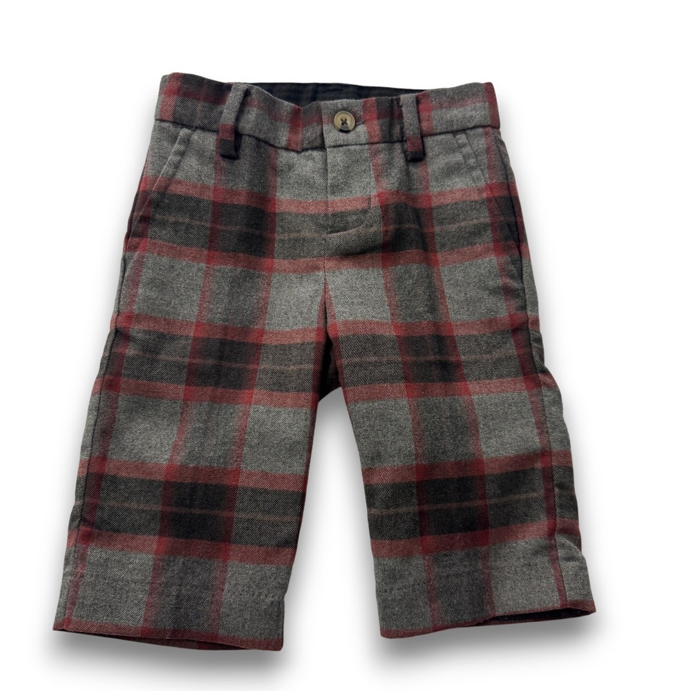 Janie and Jack Baby Boys Grey Red Plaid Dress Pants Adjustable Waist 3-6 Months